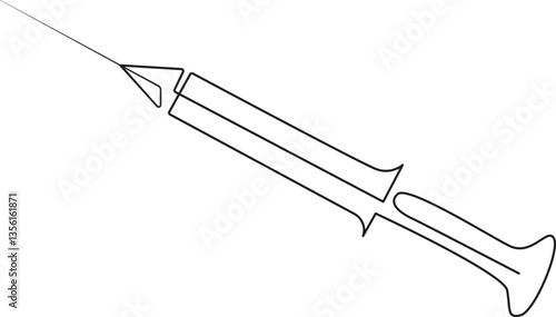 Syringes for injections continuous one line art drawing of vaccination, health care injection, blood sampling for laboratory analysis. Medical concept, vector illustration.