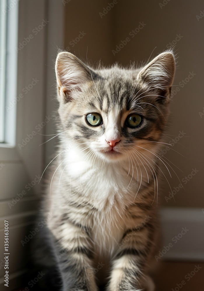 Fototapeta premium cute kitten sit down yoga pose grey