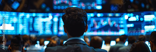 Wallpaper Mural Businessman looking up at the electric billboard of the exchange rate. Torontodigital.ca
