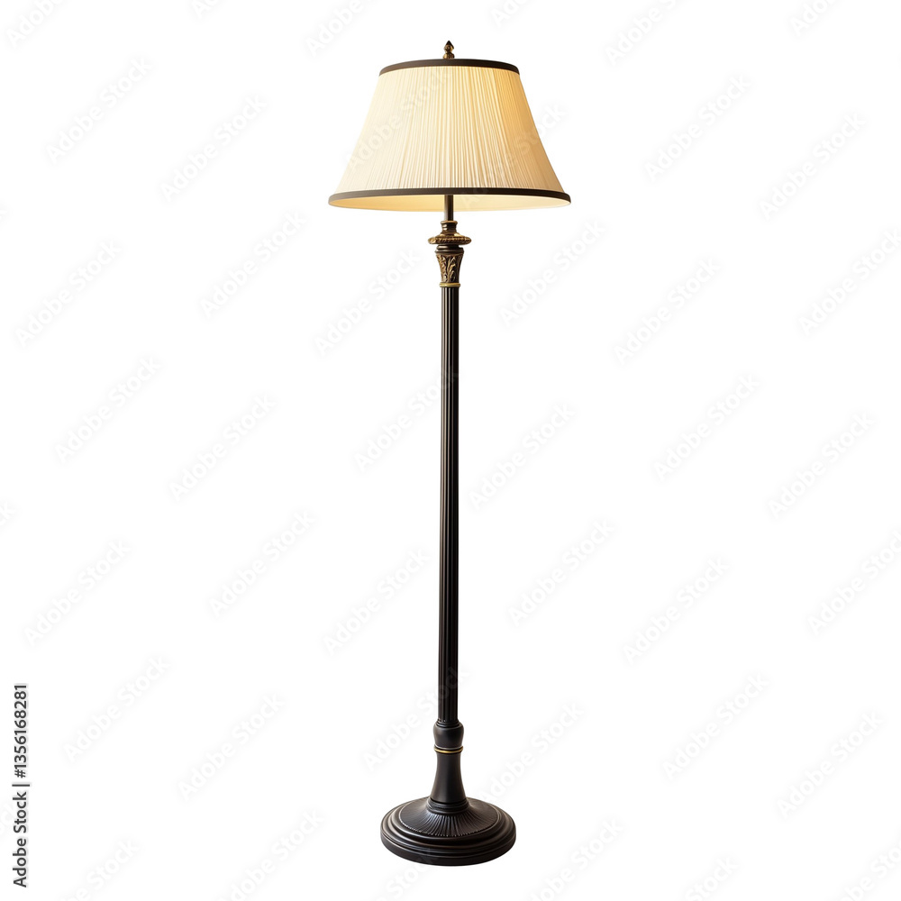 Obraz premium Elegant Vintage Floor Lamp with Classic Lampshade Isolated on Transparent Background