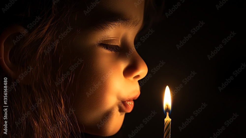 Obraz premium Child blowing out candle