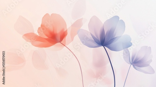 Elegant floral illustration with translucent petals in pastel colors