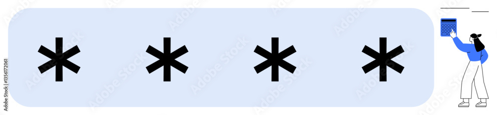 Fototapeta premium Password field with concealed text using asterisks, person updating credentials with action of entering or resetting. Ideal for security, privacy, online safety, user authentication, login