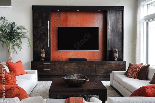 Sleek and minimalist living room with bold luxurious style accents