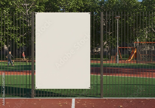 Empty Promotional Banner Display on Chain Fence – Outdoor Sports Court Mockup