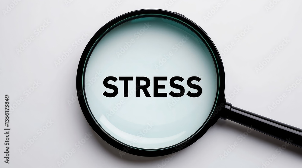 Stress focus: A magnifying glass focuses on the word Stress focus: A magnifying glass focuses on the word