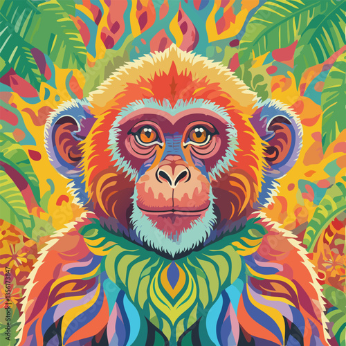Macaque of the Wild in a Breathtaking Scenery, vector illustration