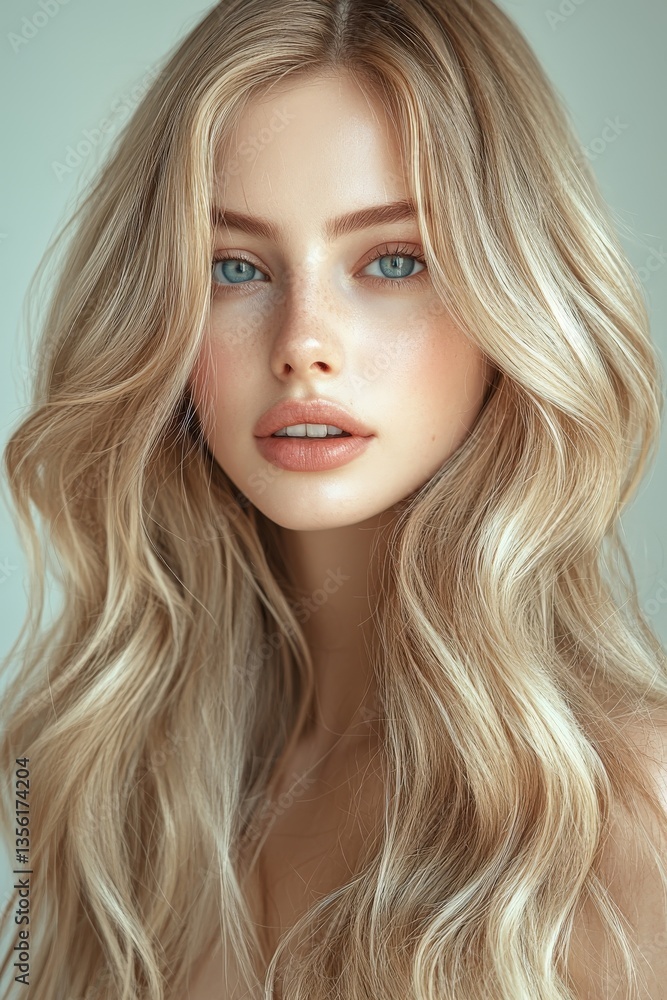 Fototapeta premium portrait of a beautiful woman with long wavy blonde hair and blue eyes