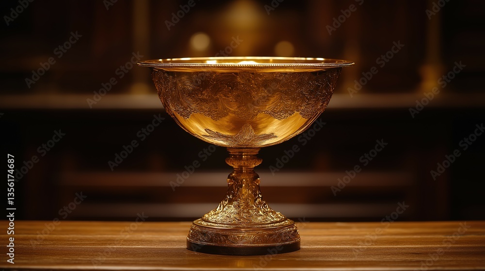 Golden Trophy on Wooden Table: A Symbol of Achievement and Excellence Golden Trophy on Wooden Table: A Symbol of Achievement and Excellence