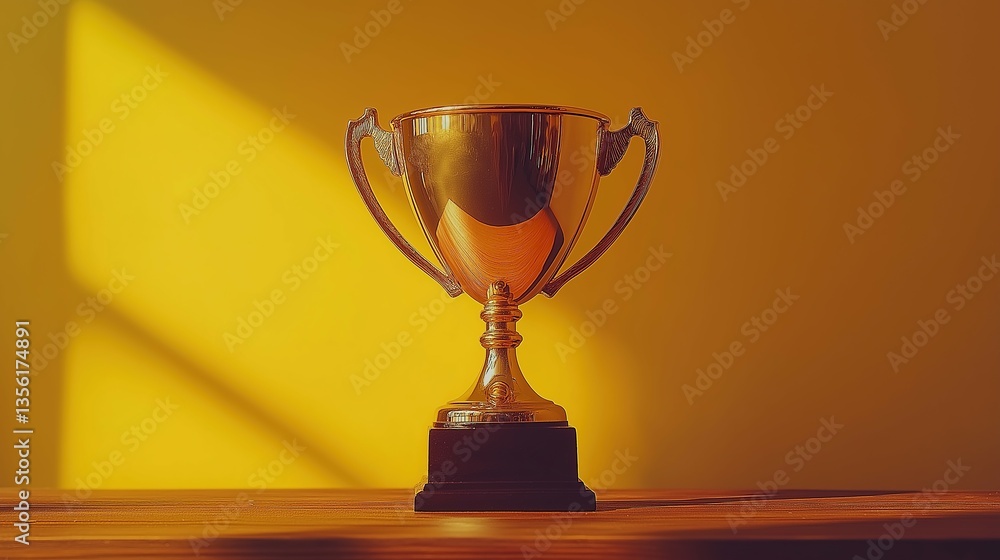 Golden Trophy on Wooden Table: A Symbol of Achievement and Excellence Golden Trophy on Wooden Table: A Symbol of Achievement and Excellence