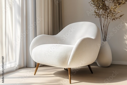 Simple living room white armchair home interior scandinavian design, clean modern home design background, 3d rendering