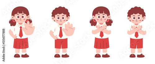 Elementary Students Saying No with Rejection Pose