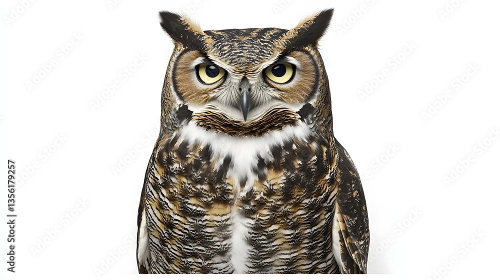Fototapeta premium Close-Up Portrait of a Majestic Owl with Striking Features and Intriguing Eyes