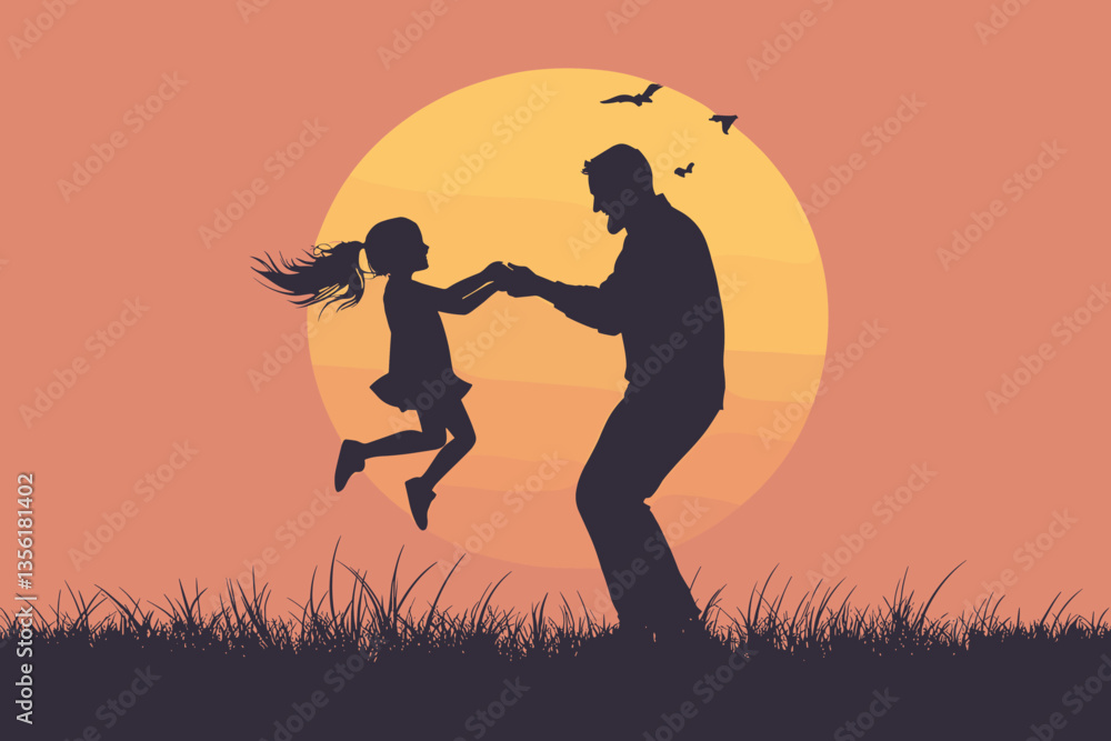 Father and little daughter playing silhouettes, Father playing with daughter on sunset, Silhouette of a little girl and dad sunset background. silhouette of father playing with his baby. Father and little daughter playing silhouettes, Father playing with daughter on sunset, Silhouette of a little girl and dad sunset background. silhouette of father playing with his baby.