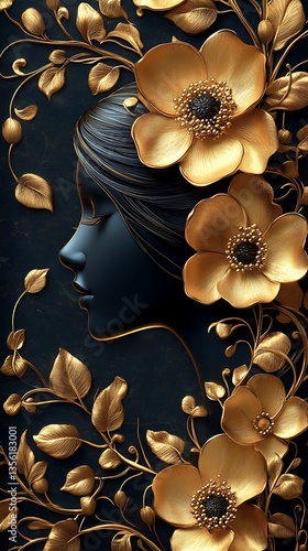 Elegant Gold Floral Portrait Stunning Mobile Wallpaper and Desktop Wallpaper Background
