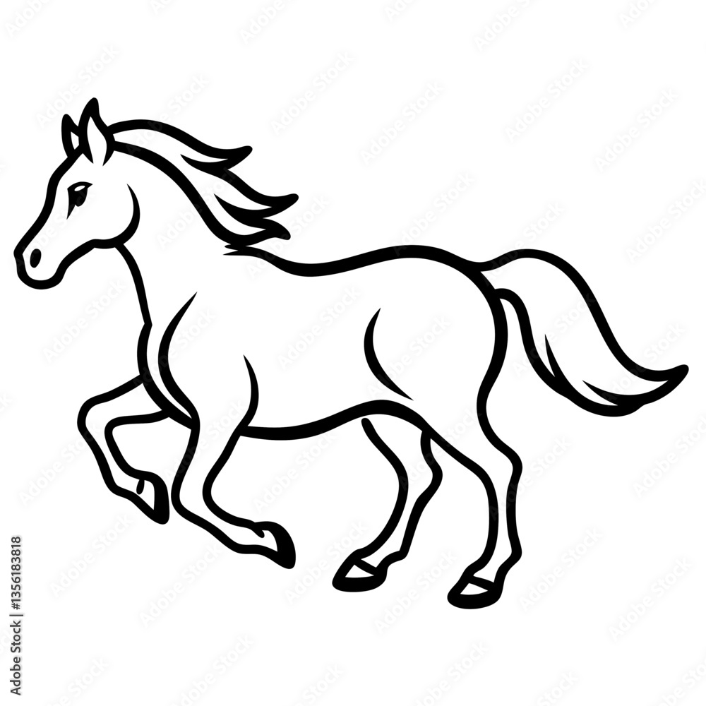 Horse running silhouette vector black outline, white background Horse running silhouette vector black outline, white background