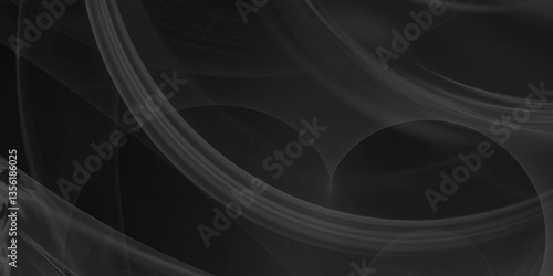 Abstract background of curved lines dark curved metallic surfaces with subtle light reflections and texture design. Abstract background metallic black silky fabric, realistic swirling textile design.