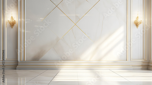 Elegant Room with Marble Paneling, Gold Accents, and Chandelier Lighting - Made with Generative AI