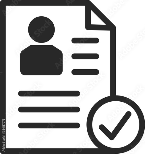 Approved resume solid icon with profile document and checkmark, vector.
