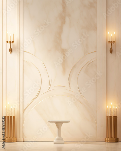 Elegant Neoclassical Interior with Sconce Lighting and Curved Wall Details - Made with Generative AI