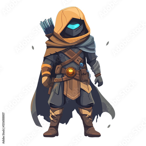 Illustration of a hooded archer character with glowing eyes and a quiver back