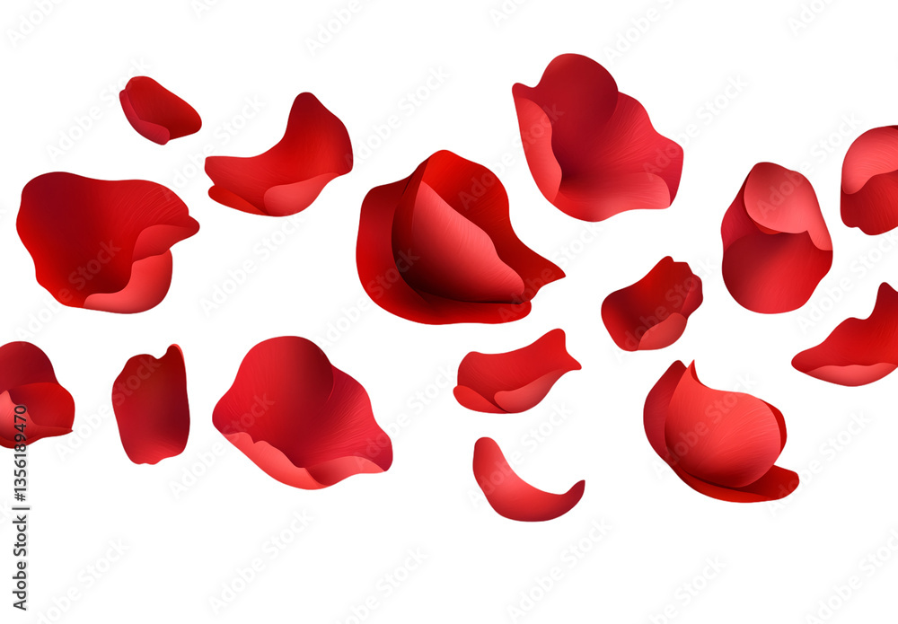 Red rose petals falling on a transparent background, a Valentine's Day Red rose petals falling on a transparent background, a Valentine's Day