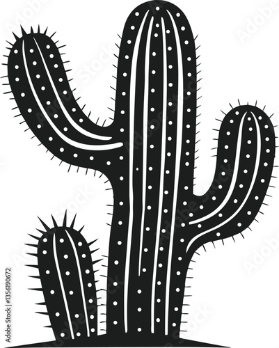 Desert Cactus Silhouette Vector – Spiky Plant Icon for Nature and Western-Themed Designs