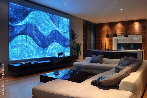 Stylish interior of modern living room with light wall