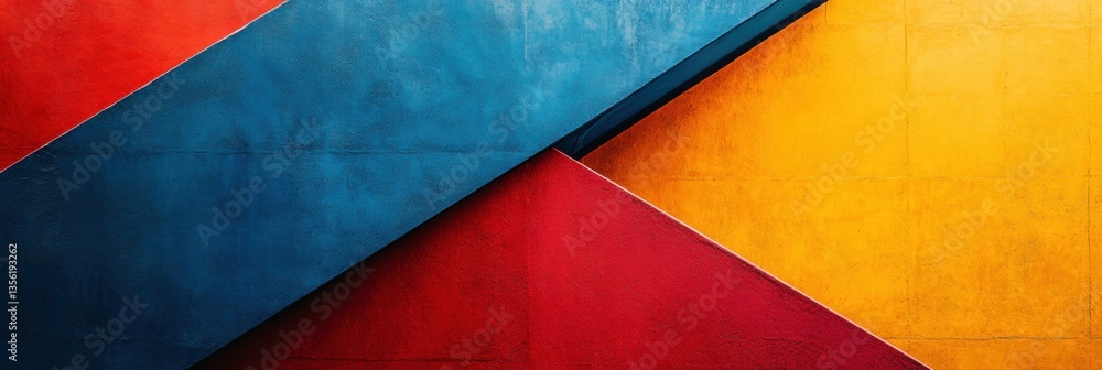 Fototapeta premium Abstract geometric shapes in vibrant colors showcasing blue, red, yellow, and orange textures creating a modern art background for design use and inspiration