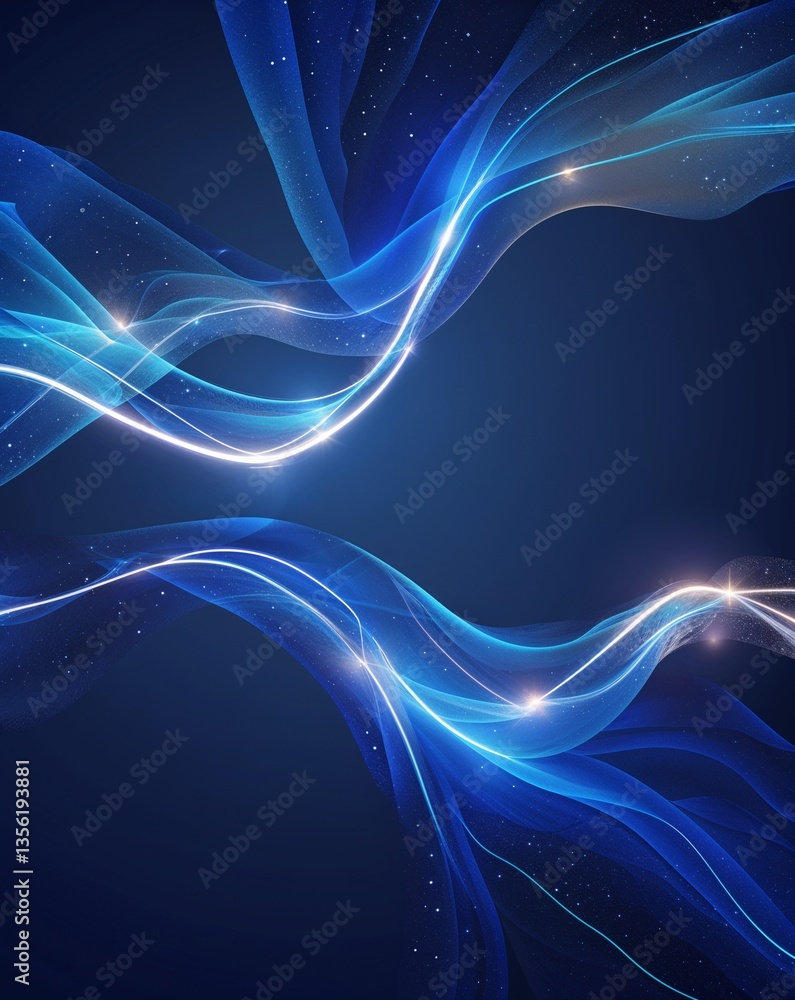 Obraz premium blue with silver highlights neon lights on dark surface abstract background for card or greeting template banner backdrop
