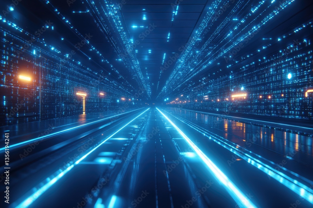 Futuristic digital landscape with glowing lines creating sense o Futuristic digital landscape with glowing lines creating sense o