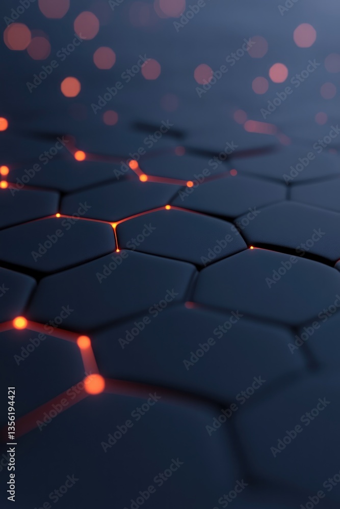 Obraz premium Intricate hexagonal patterns illuminated by glowing dots create