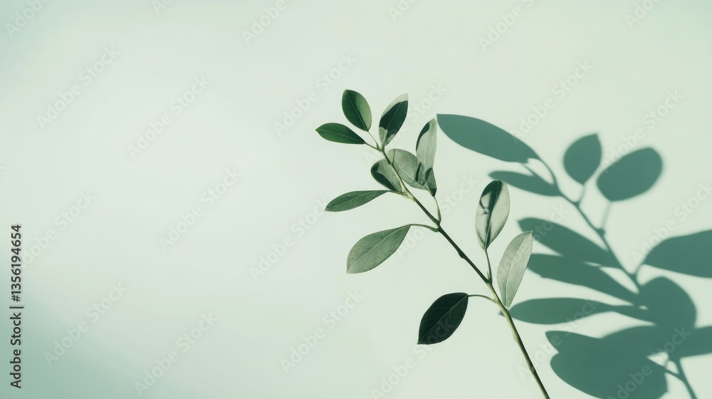 Delicate leaves cast soft shadows on muted background, creating Delicate leaves cast soft shadows on muted background, creating