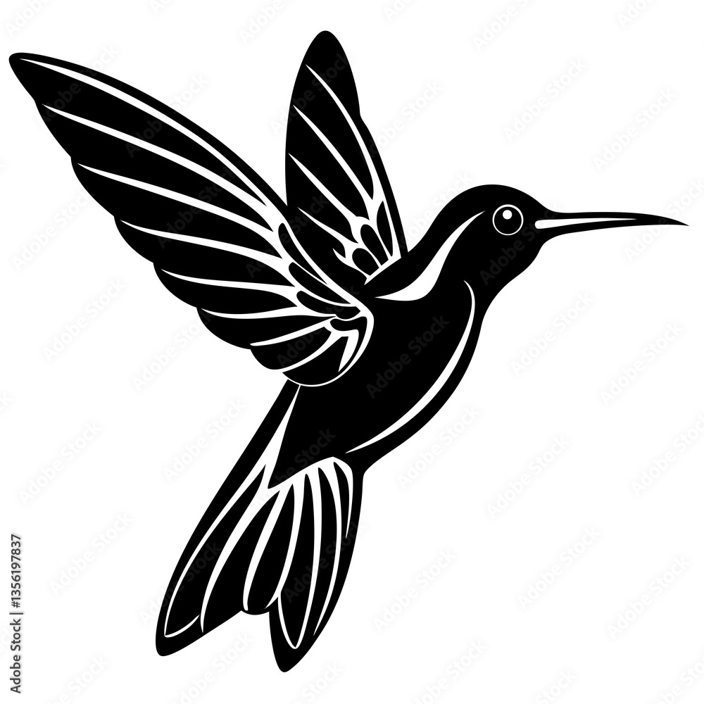 Obraz premium Humming Bird Flying silhouette vector black outline 