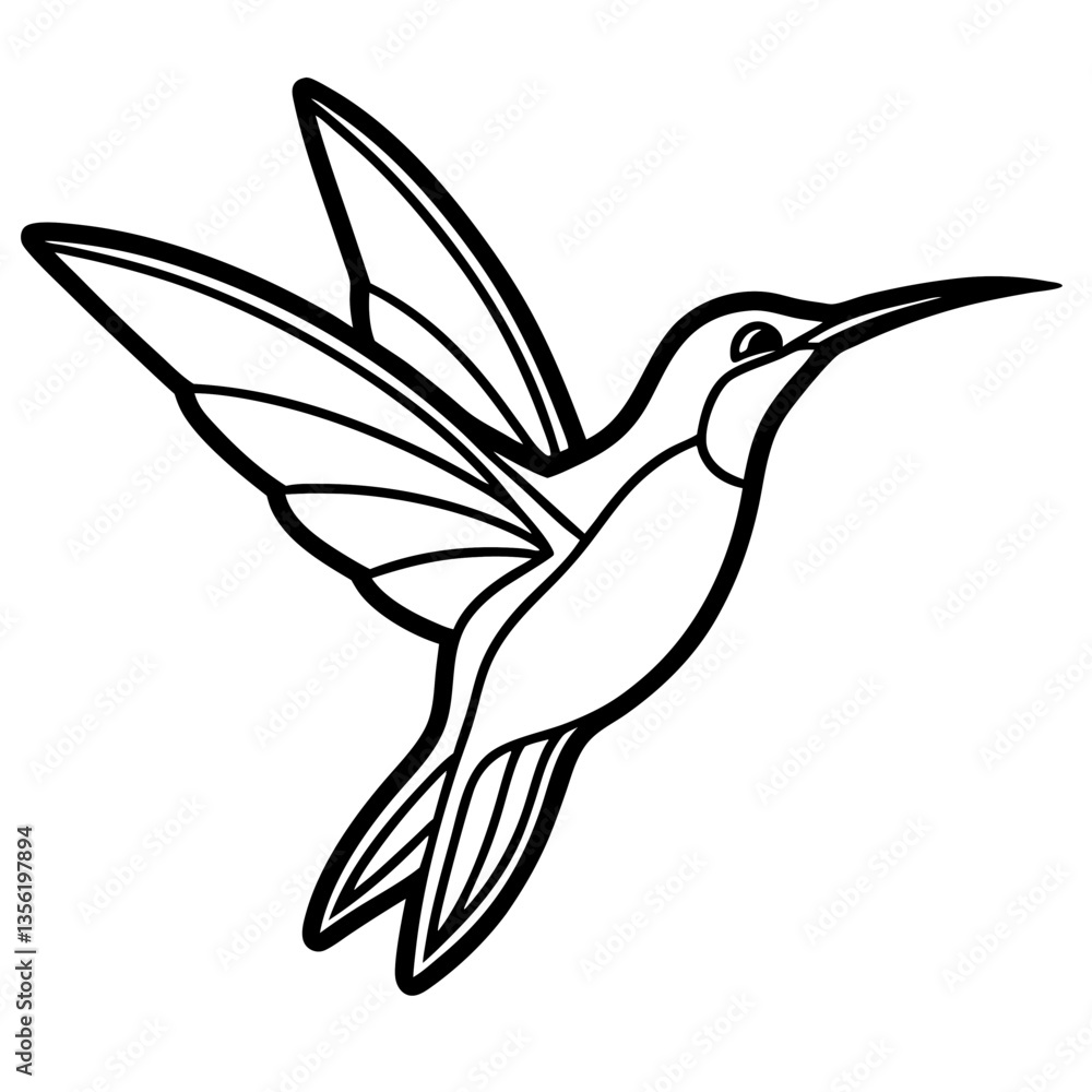 Fototapeta premium Humming Bird Flying silhouette vector black outline