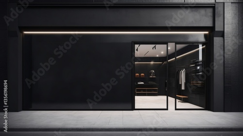 Modern Minimalist Black Storefront with Glass Doors - Retail Space Mockup