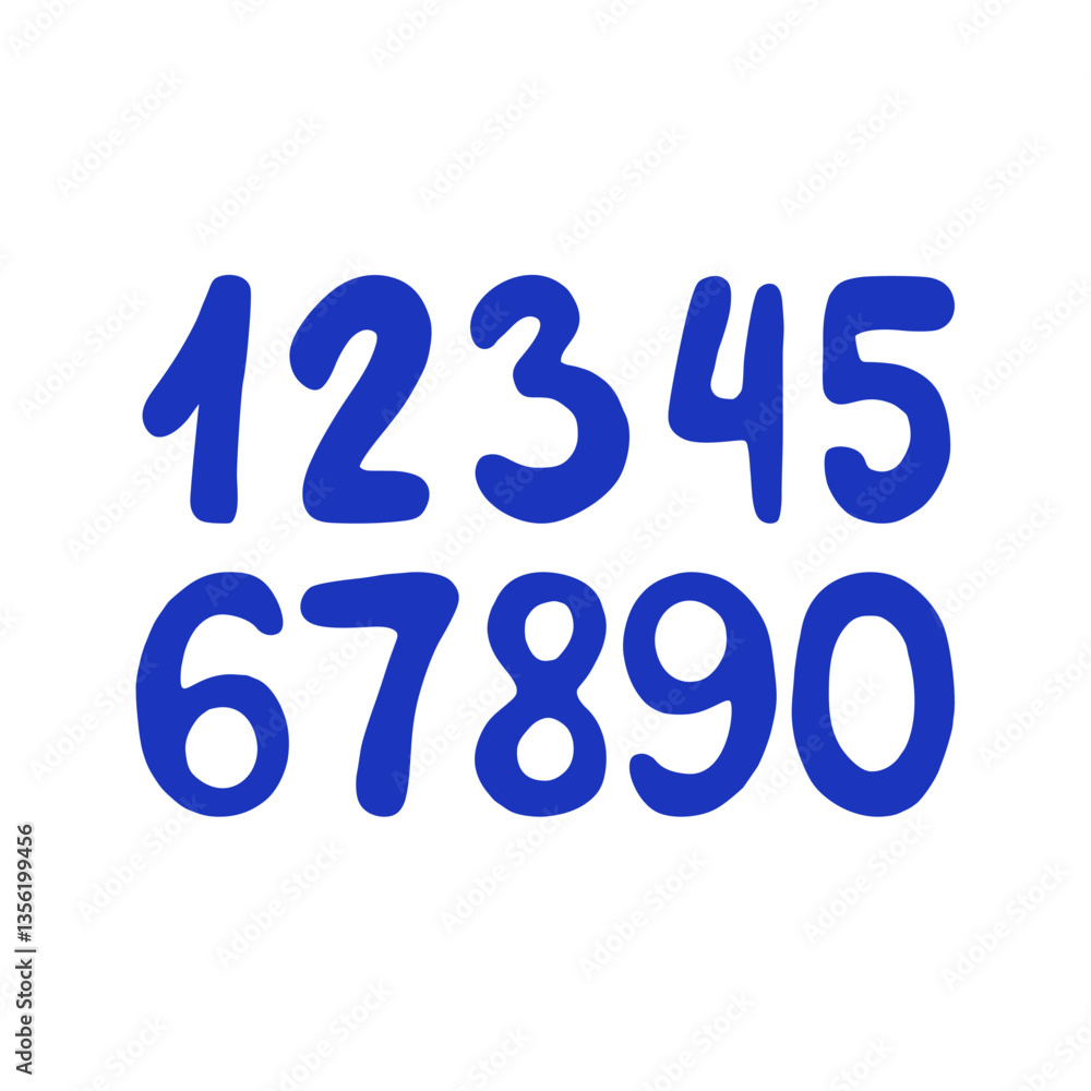 Handwritten font numbers set. Blue numbers isolated Handwritten font numbers set. Blue numbers isolated