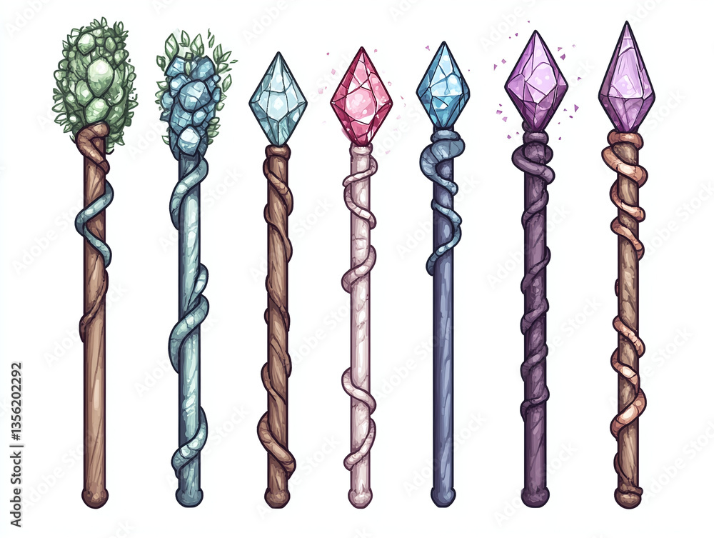 Colorful Fantasy Wands with Crystals Colorful Fantasy Wands with Crystals