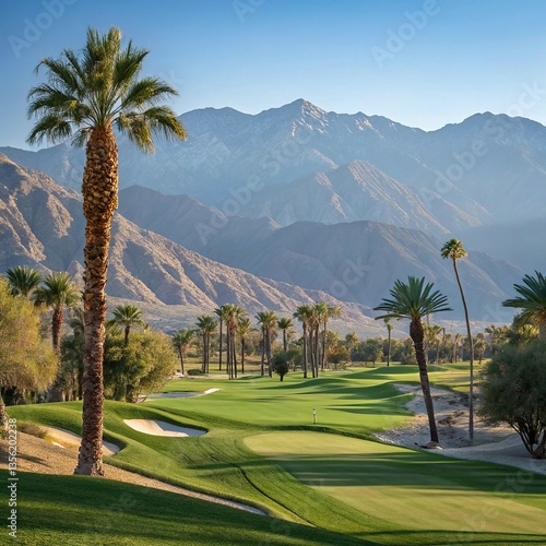 golf course with palm trees in background, palm trees in the desert, golf course with palm trees in the background, 