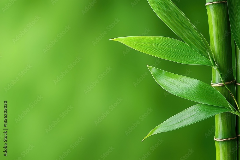 Fototapeta premium Close-up of green bamboo leaves against a soft green background.