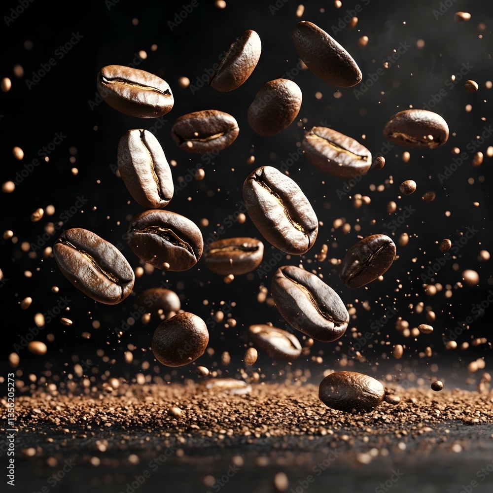 Falling coffee beans on a dark background Falling coffee beans on a dark background