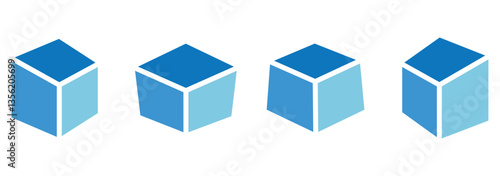 Three dimensional or 3D cube hexahedron flat vector icon for apps and websites . 
