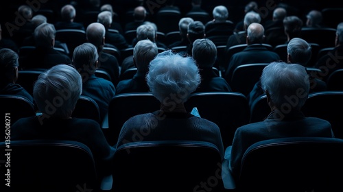 Senior audience seated in a darkened auditorium.
