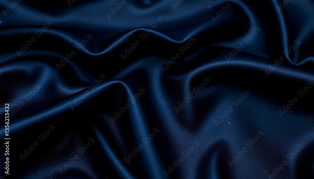 Fototapeta premium Luxurious dark blue fabric with smooth texture, showcasing elegant folds and rich sheen. deep color adds dramatic touch, perfect for various design applications