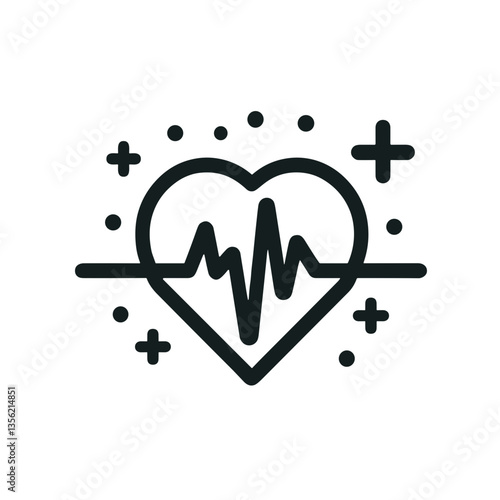 Heartbeat illustration with health symbols, wellness concept