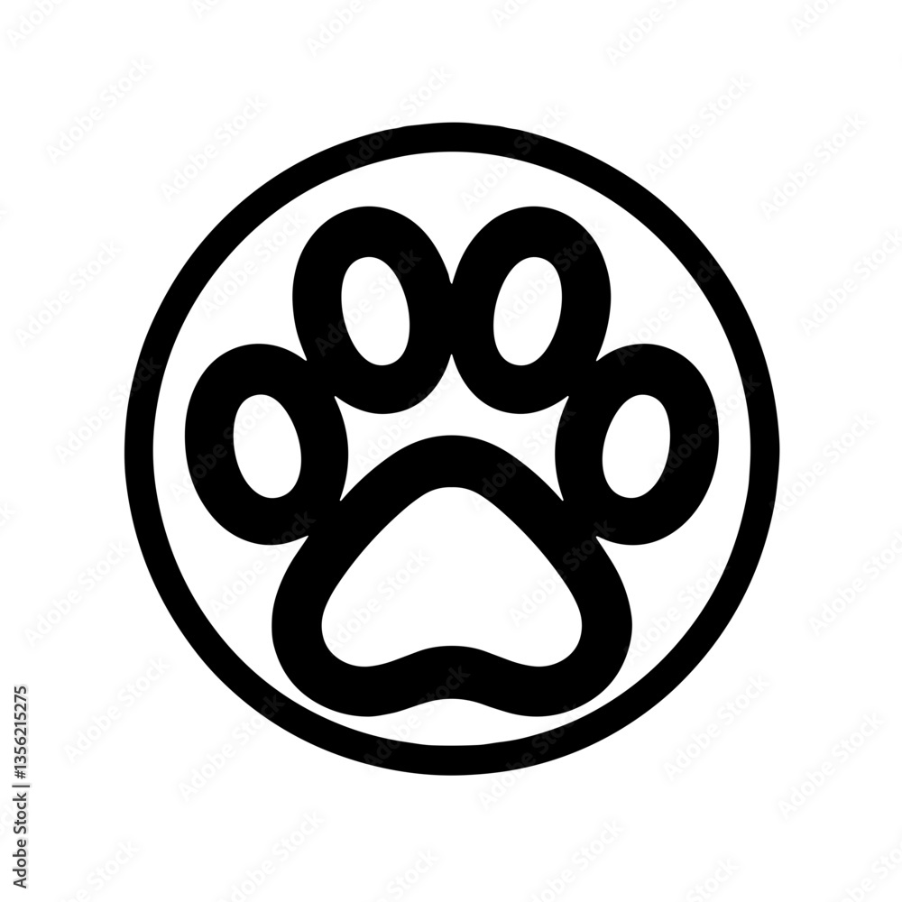 Black paw print symbol on white background, pet ownership concept Black paw print symbol on white background, pet ownership concept