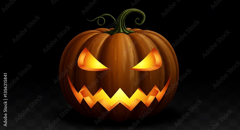 Glowing Halloween Pumpkin with Spooky Eyes and Dark Shadows - Transparent Background Glowing Halloween Pumpkin with Spooky Eyes and Dark Shadows - Transparent Background