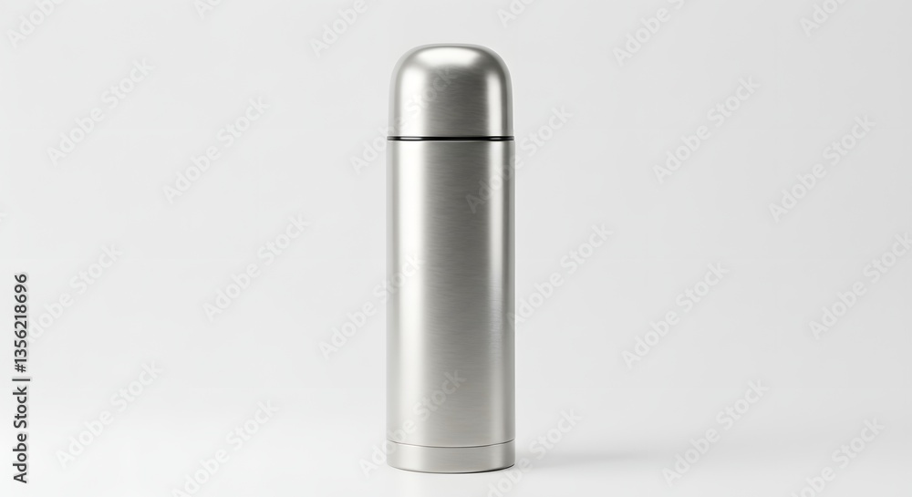 Stainless Steel Thermos Bottle on White Background for Hot and Cold Drinks Stainless Steel Thermos Bottle on White Background for Hot and Cold Drinks
