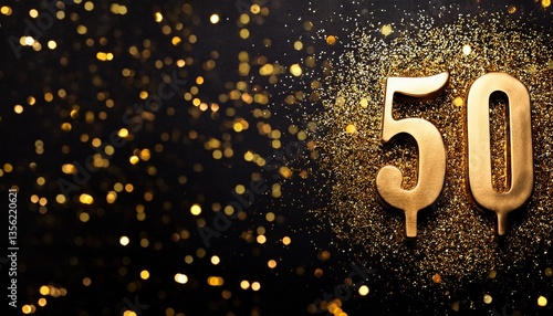 gold black glitter birthday party invite or 50th anniversary background