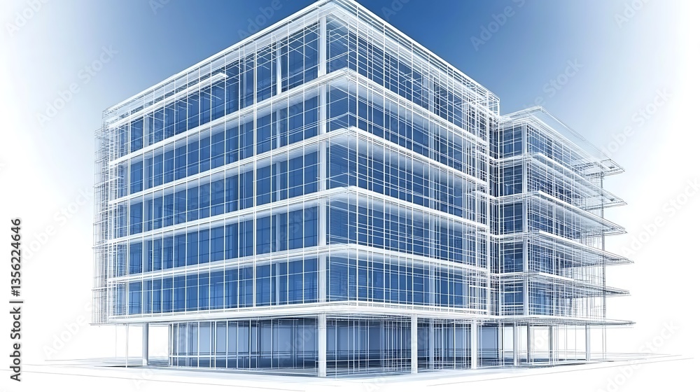 Modern glass office building architectural rendering. Modern glass office building architectural rendering.